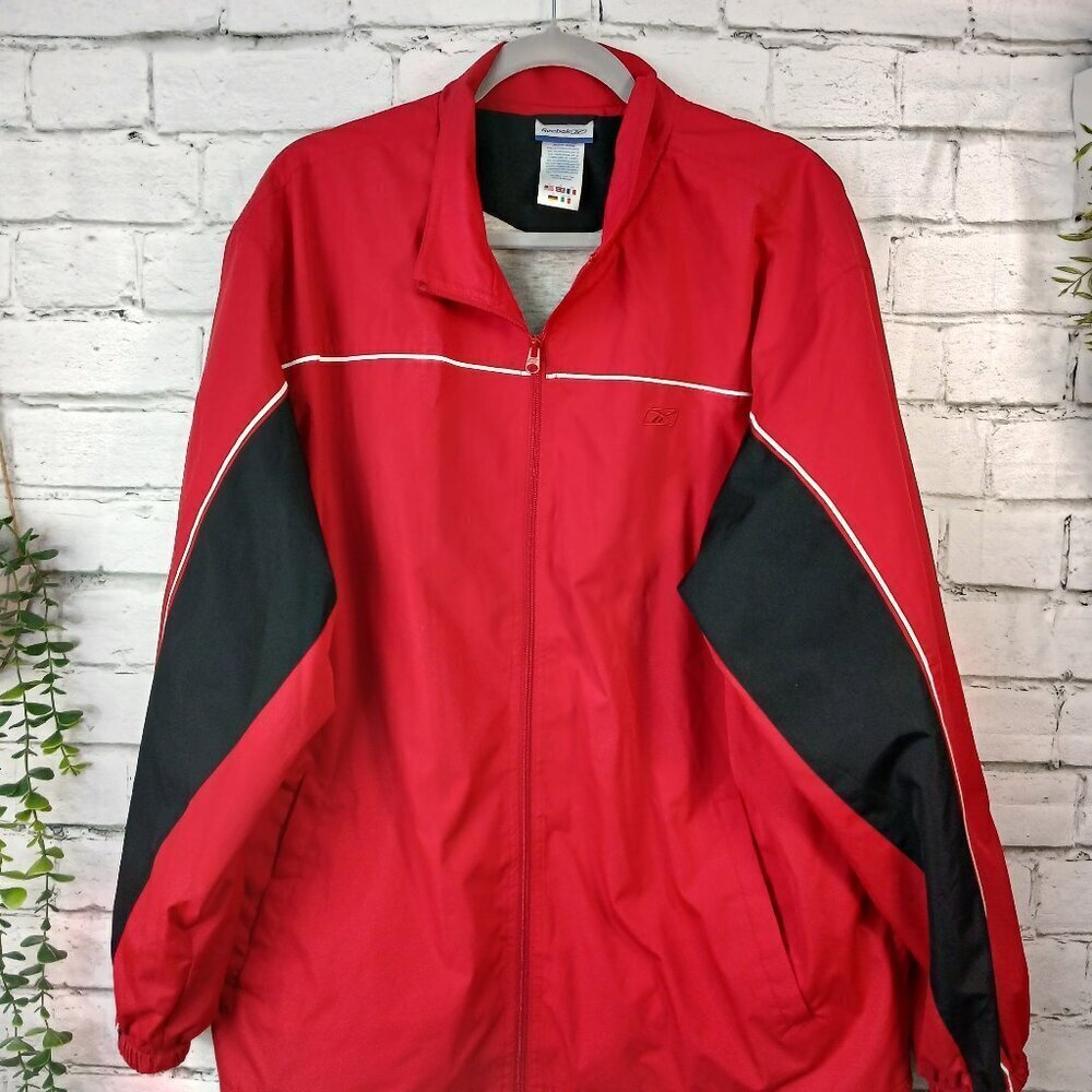 MENS REEBOK RED WINDBREAKER JACKET FULL ZIP JACK, SIZE XL